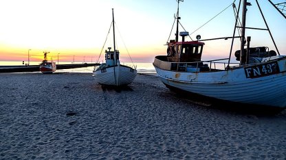 Kuttere på stranden i Løkken